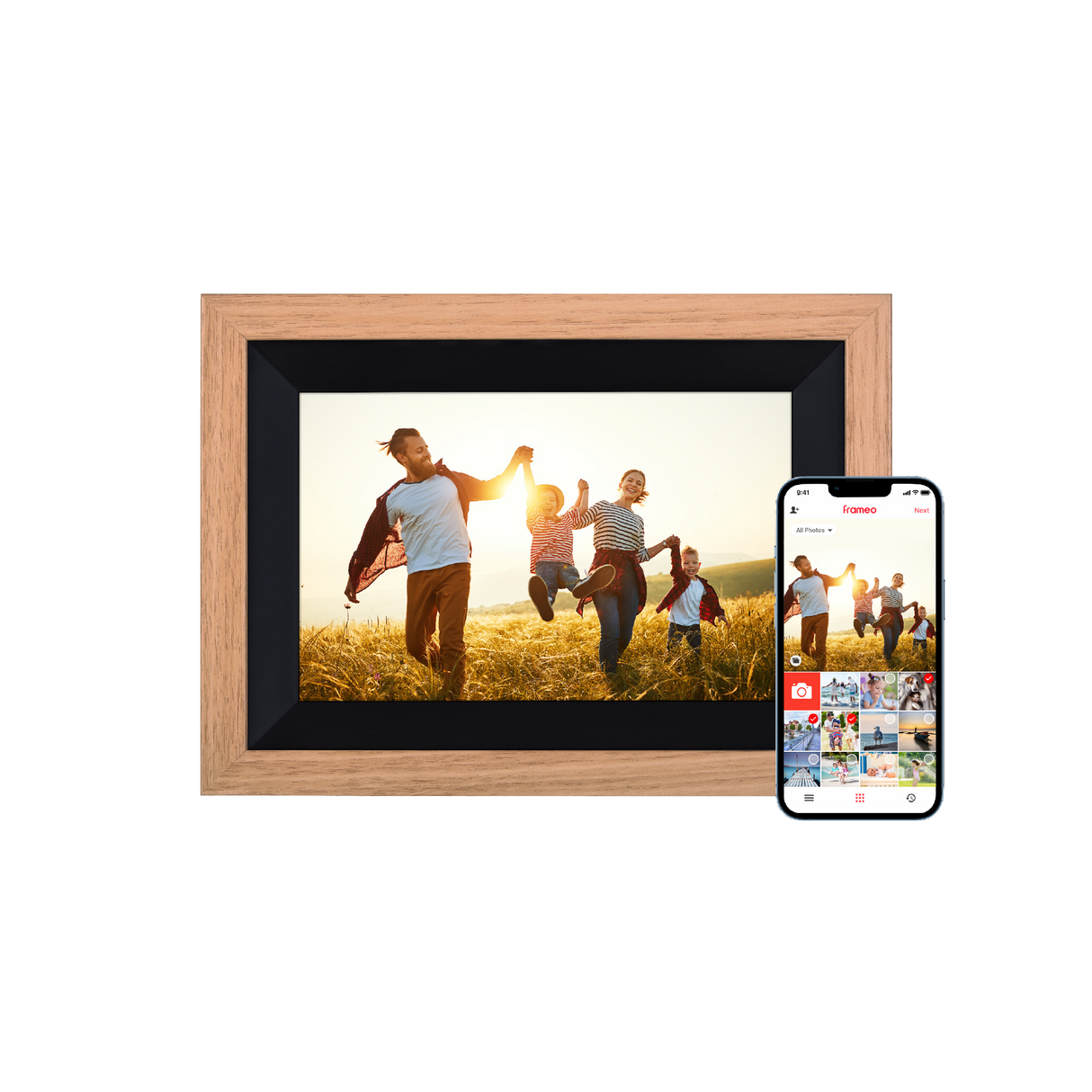 Smarter Bilderrahmen | 10" Diagonale | Wifi | App Steuerung | Holzrahmen | Modell 105